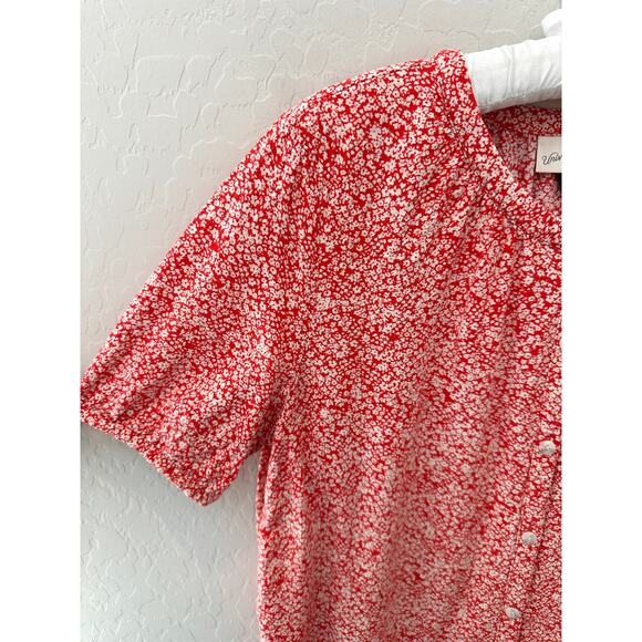 UNIVERSAL THREAD | Orange Floral Calico Button Front Short Sleeve Top | Medium - Picture 3 of 6